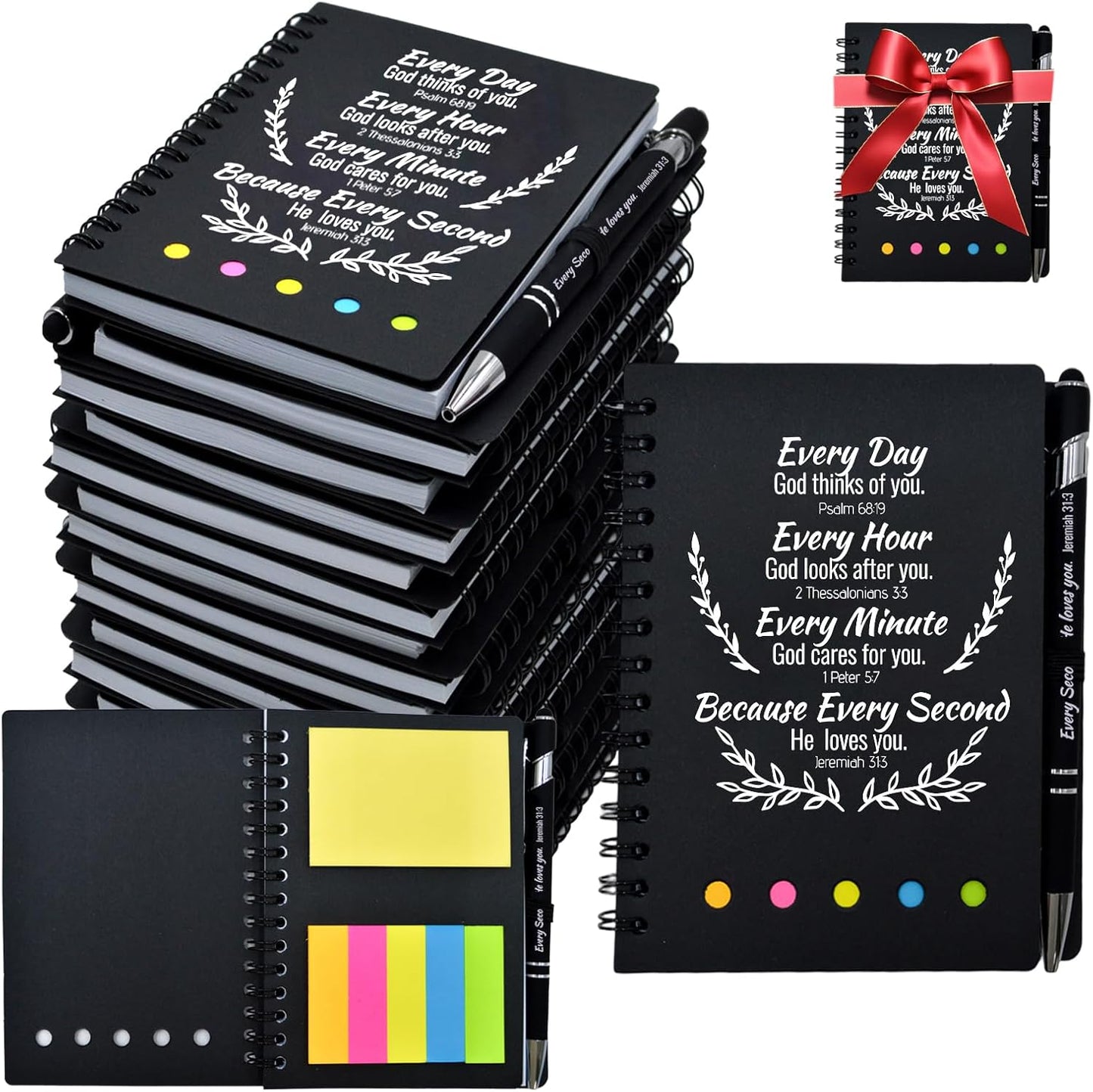 60 Pcs Bulk Christian Gifts Prayer Journal for Woman - 30 Set Religious Notepad with Christian Pen - Bible Notebook - Church Gifts for Inspirational, Bible Study, Devotions (Black)
