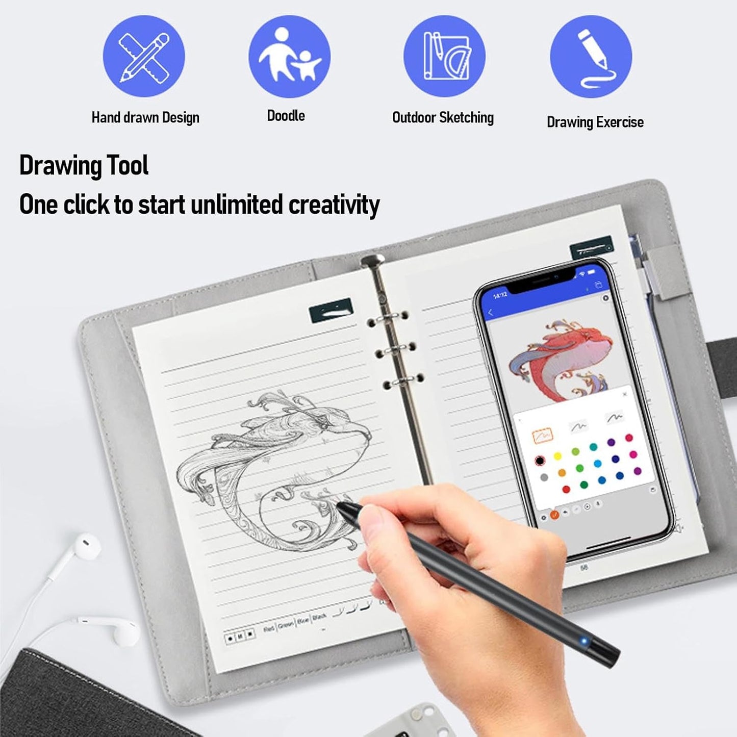 Yunseity 3 in1 Digital Smart Pen, Smartpen Notebook Set, Real Time Sync for Digitizing, Bluetooth 5.0 Paper Smart Writing Set, Convert to Text, OCR Technology, for iOS for Android (Black Patchwork)
