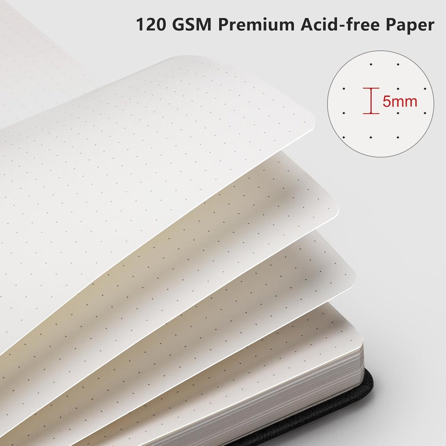 RETTACY Bullet Dotted Journal Notebook, 2-Pack, 160 Numbered Pages per Pack, A5 Medium Size (5.7'' x 8.3''), 120 GSM Thick Paper, Leather Hardcover, for Bullet Journaling (Black & Red)
