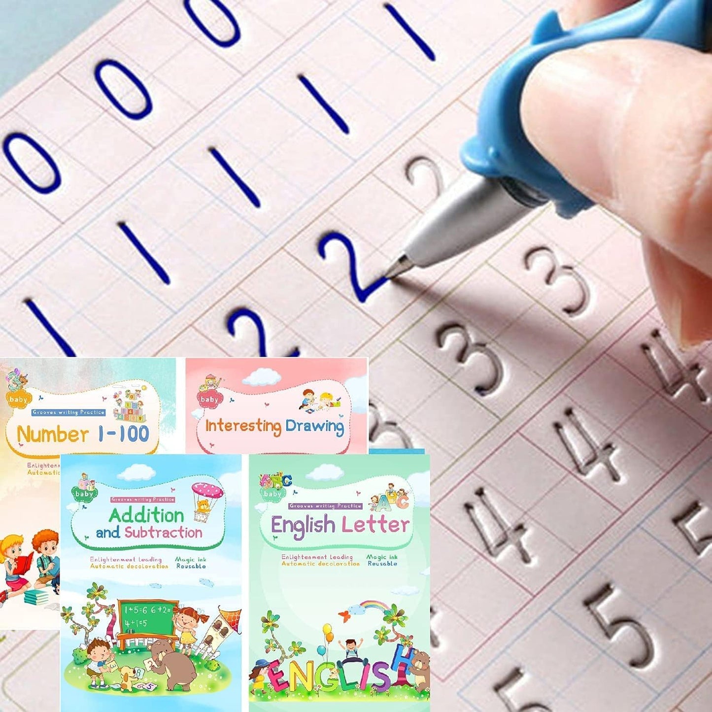 Magic Ink Copybooks for Kids Reusable Handwriting Workbooks for Preschools Grooves Template Design and Handwriting Aid (4)