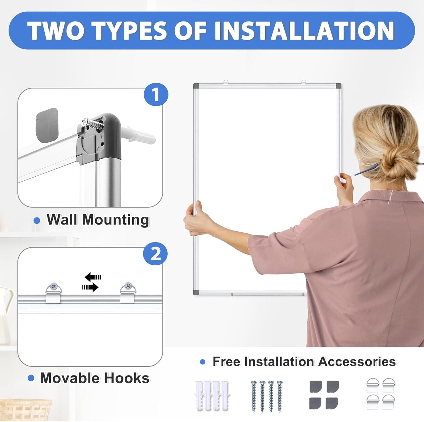 WALGLASS Large White Board, 72" x 40" Double-Sided Dry Erase Board Magnetic Whiteboard for Wall, Hanging Mounted Whiteboard Silver Aluminium Frame for Home, School, Office