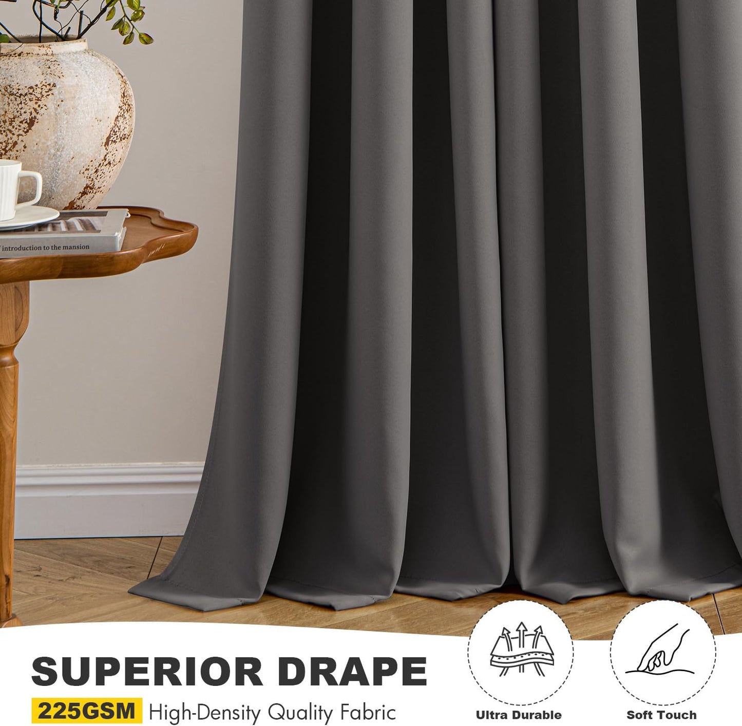 MIULEE Grey Blackout Curtains for Bedroom Living Room 90 Inches Long 2 Panels, Thermal Insulated Room Darkening Drapes Solid Grommet Top Noise Reduction Light Blocking Window Treatments 40x90 Inch