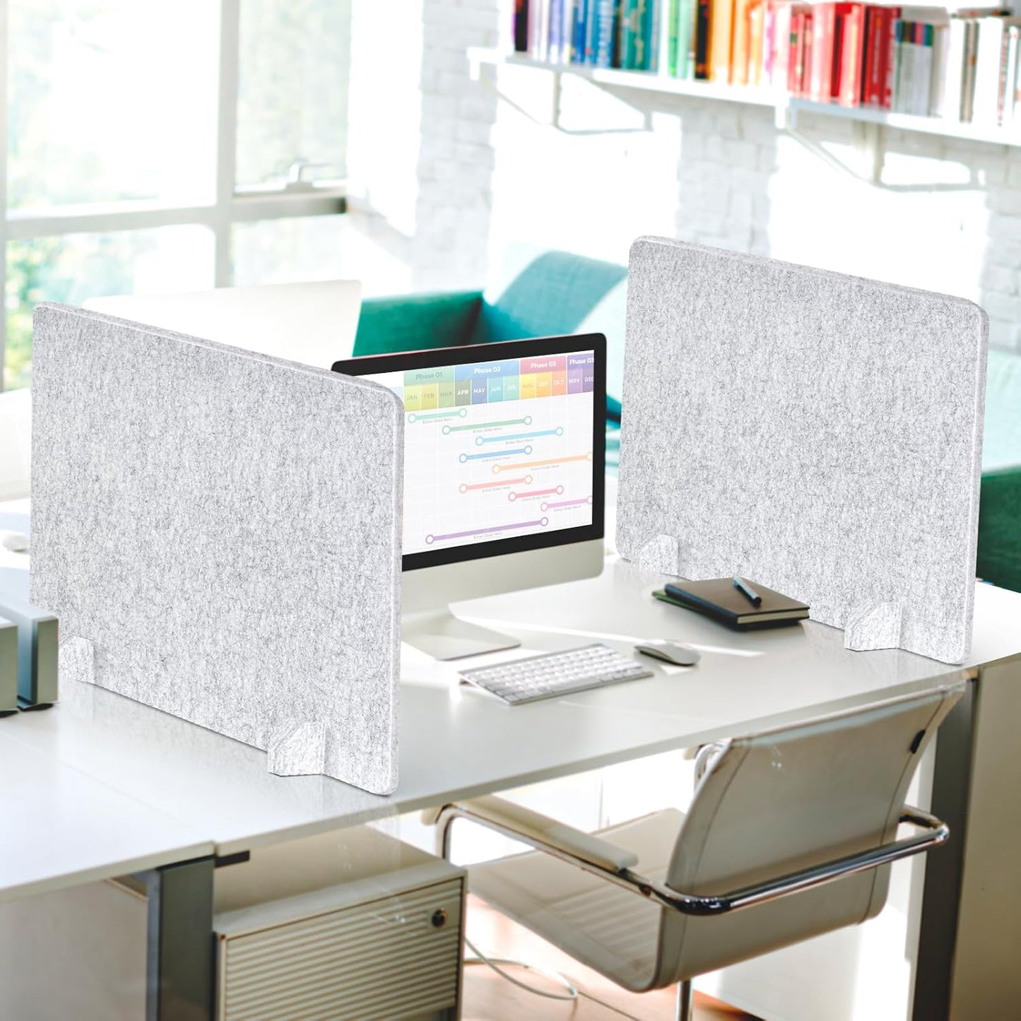 2 Pack Acoustic Desk Dividers - 24" x 20" Freestanding Privacy Panels Set with Noise - Reducing Design Cubicle Sound Proof, Ideal for Office, Classroom, and Home (Silver Gray)