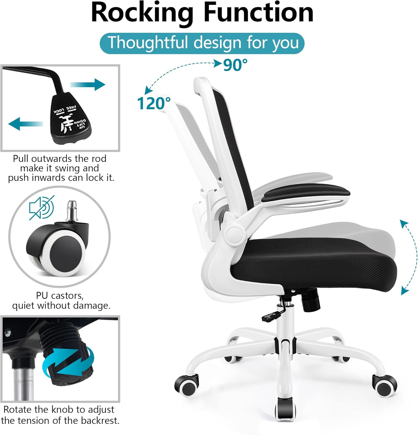 FelixKing Office Chair, Ergonomic Desk Chair Breathable Mesh Chairs with Adjustable High Back Lumbar Support Flip-up Armrests, Executive Swivel Comfy Task Computer Chairs for Home Office White