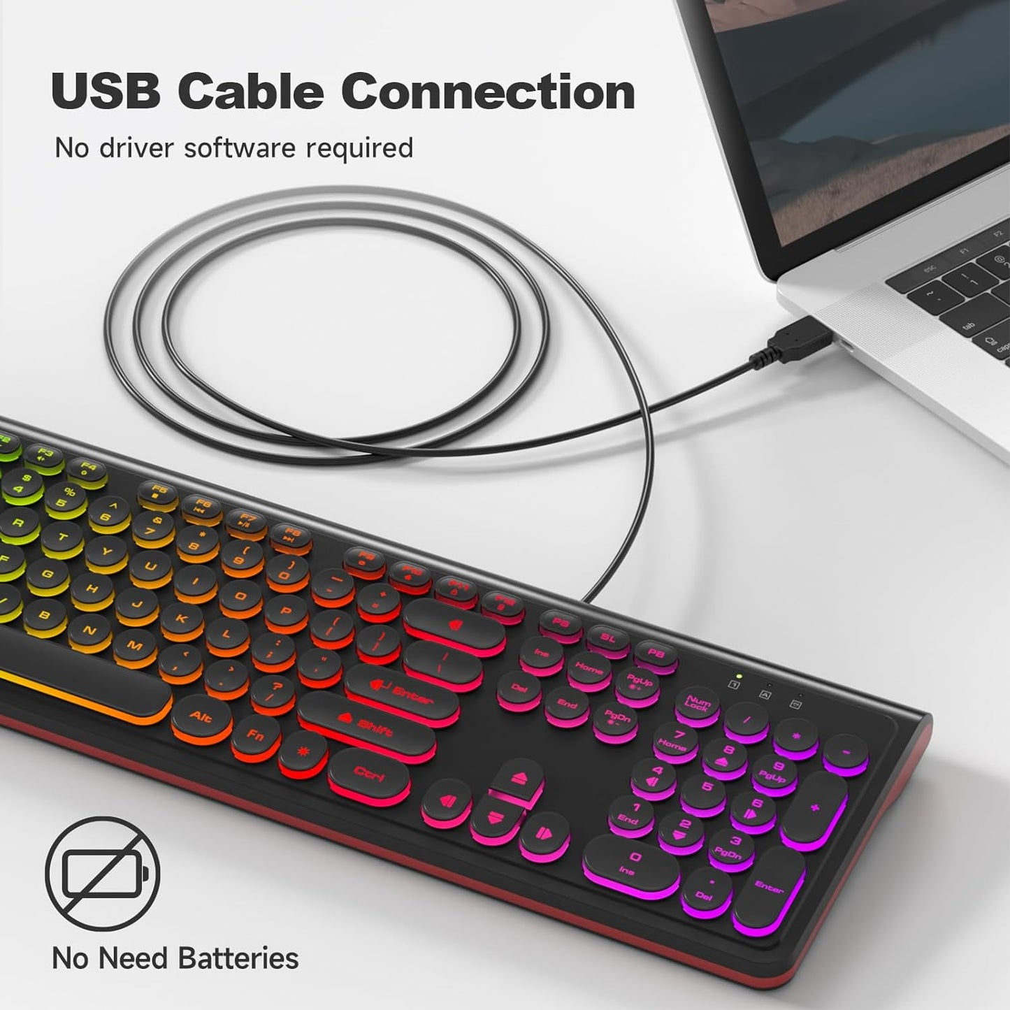 USB Wired Computer Keyboard with Backlit - Full Size Office Keyboard with Number Pad, Caps Indicators, Foldable Stands, for PC Laptop Desktop Windows 7 8 10 11 (Black)