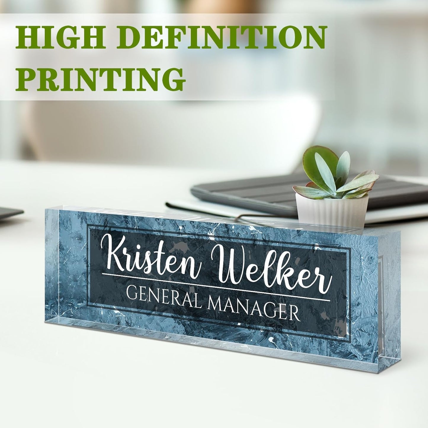 Gowellly Desk Name Plate Personalized - Custom Acrylic Name Plate for Desk - Enterprise Custom Logo/Text nameplates - Employee Appreciation Gifts (ice Blue)