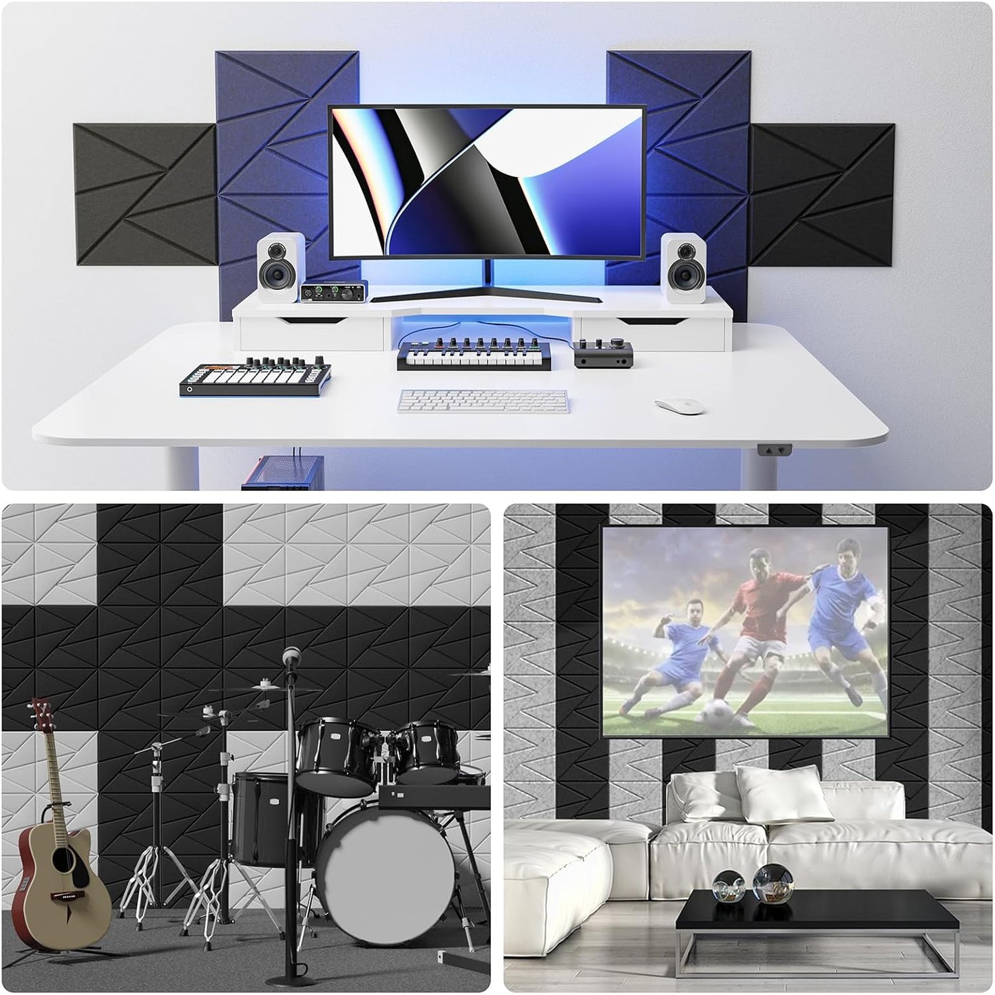 12 pack Acoustic Panels With Self-Adhesive, 12"X 12"X 0.4"Sound Proof Foam Panels, Sound Panels High Density, Soundproof Wall Panels for Home Studio Office Sliver Gray