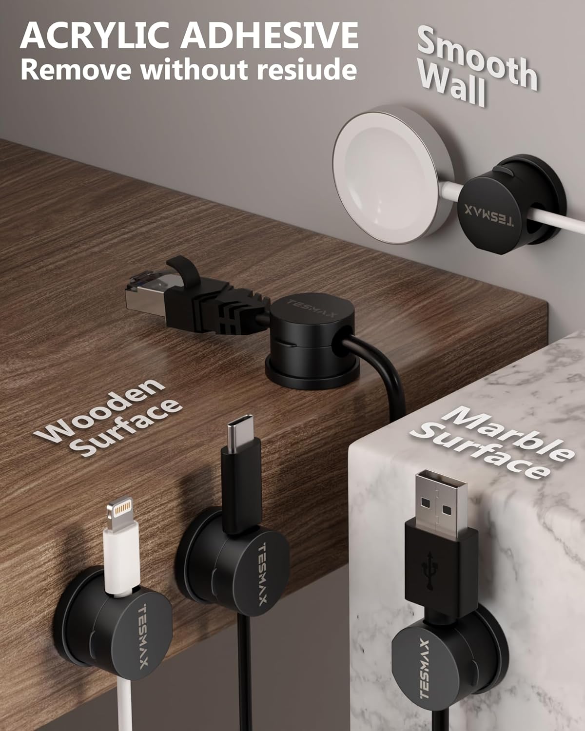 Magnetic Cable Clips 360° Rotation Cord Holder, 6Pack Cord Organizer 1s Lock Cable Smooth Adjustable Desk Organizers and Accessories, Adhesive Cord Clips for Nightstand,Phone,Wall,Car,Home Office