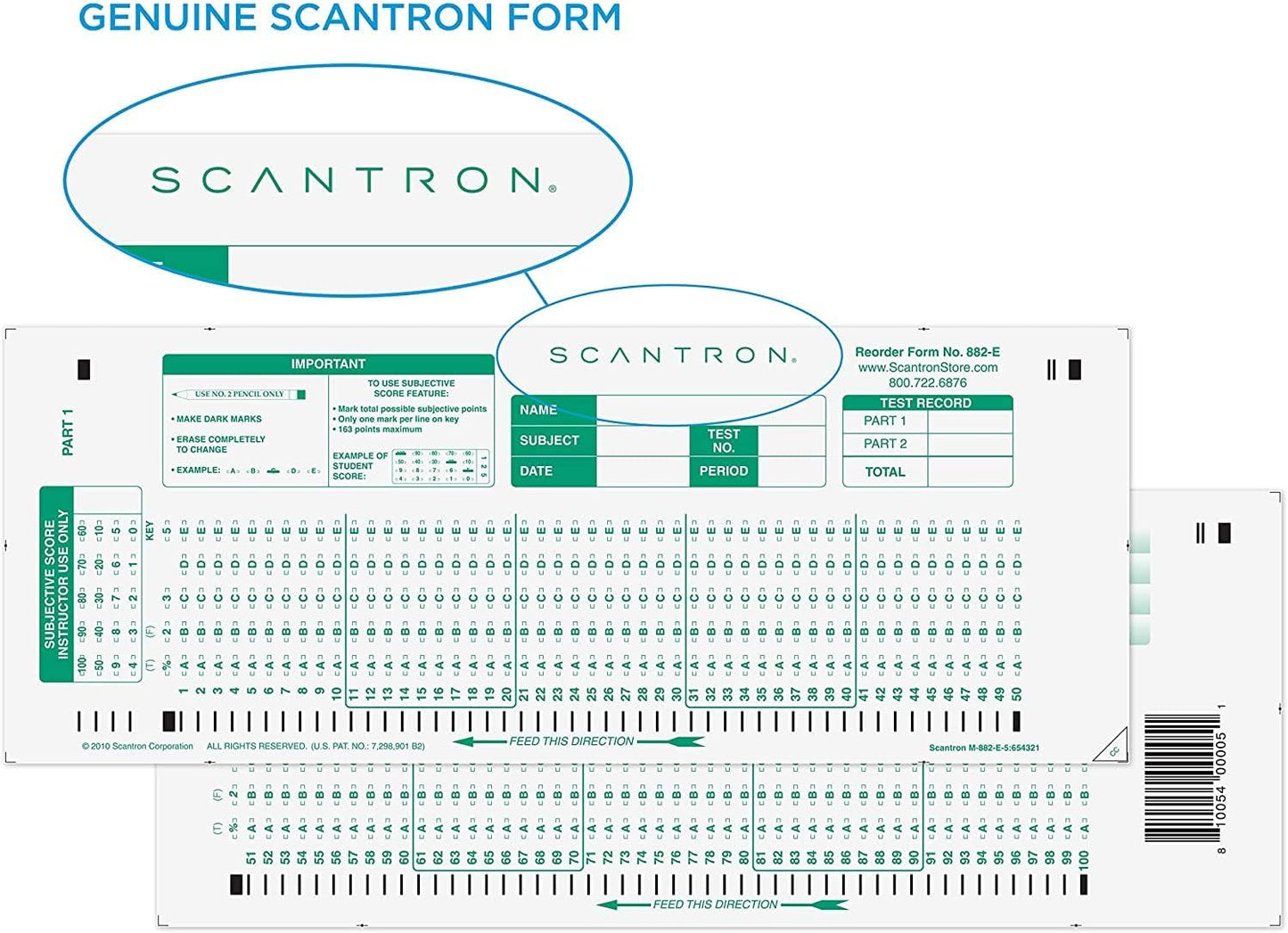 Official SCANTRON Brand 882-E Answer Sheet (100 Pack)