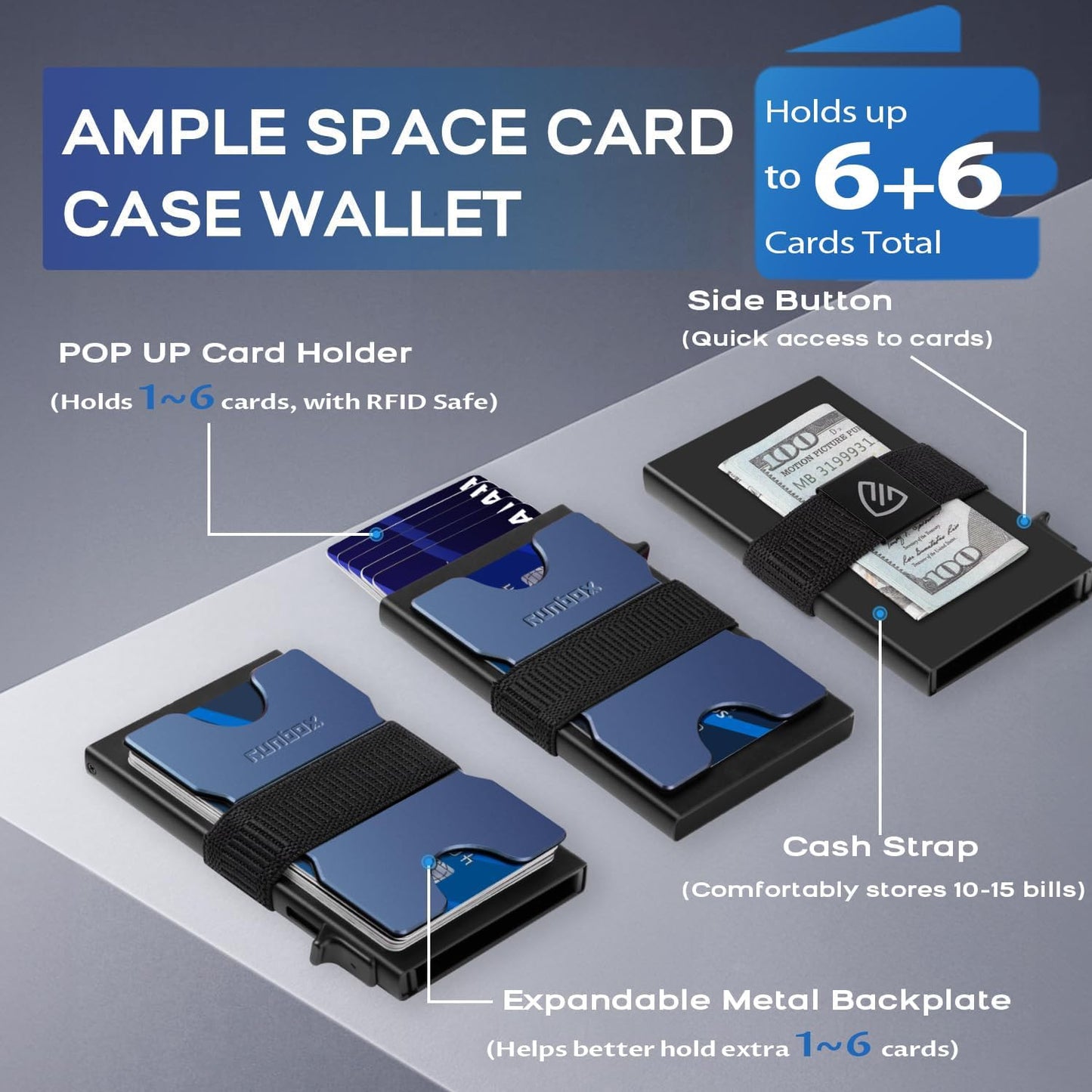 Mens Card Cases, Slim Card Holder Wallet for Men and Women, Minimalist RFID Blocking Wallet with Pop-Up Function, Thin Design, Metal Card Cases Holds 6+6 Cards, Gifts for Men, Men's Accessories