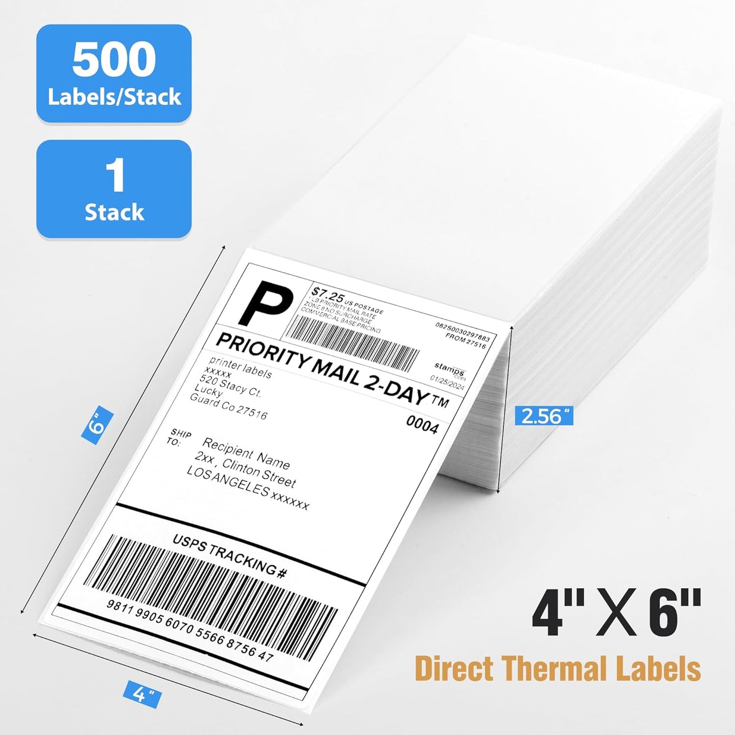 4x6 Thermal Labels Fanfold 500-Pack Crisp Prints Thermal Shipping Labels 4x6 Commercial Grade Thermal Printer Paper with Perforated, 1 Stack