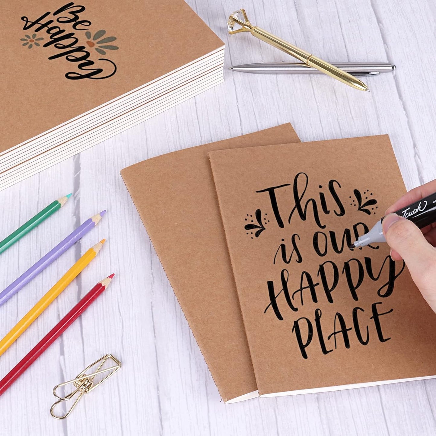 EOOUT 48pcs Blank Kraft Notebooks, Bulk Journals for Kids, 60 Pages/80GSM, 8.3 X 5.5 Inch, Travel Journal Set, for Travelers, Students and Office Supplies