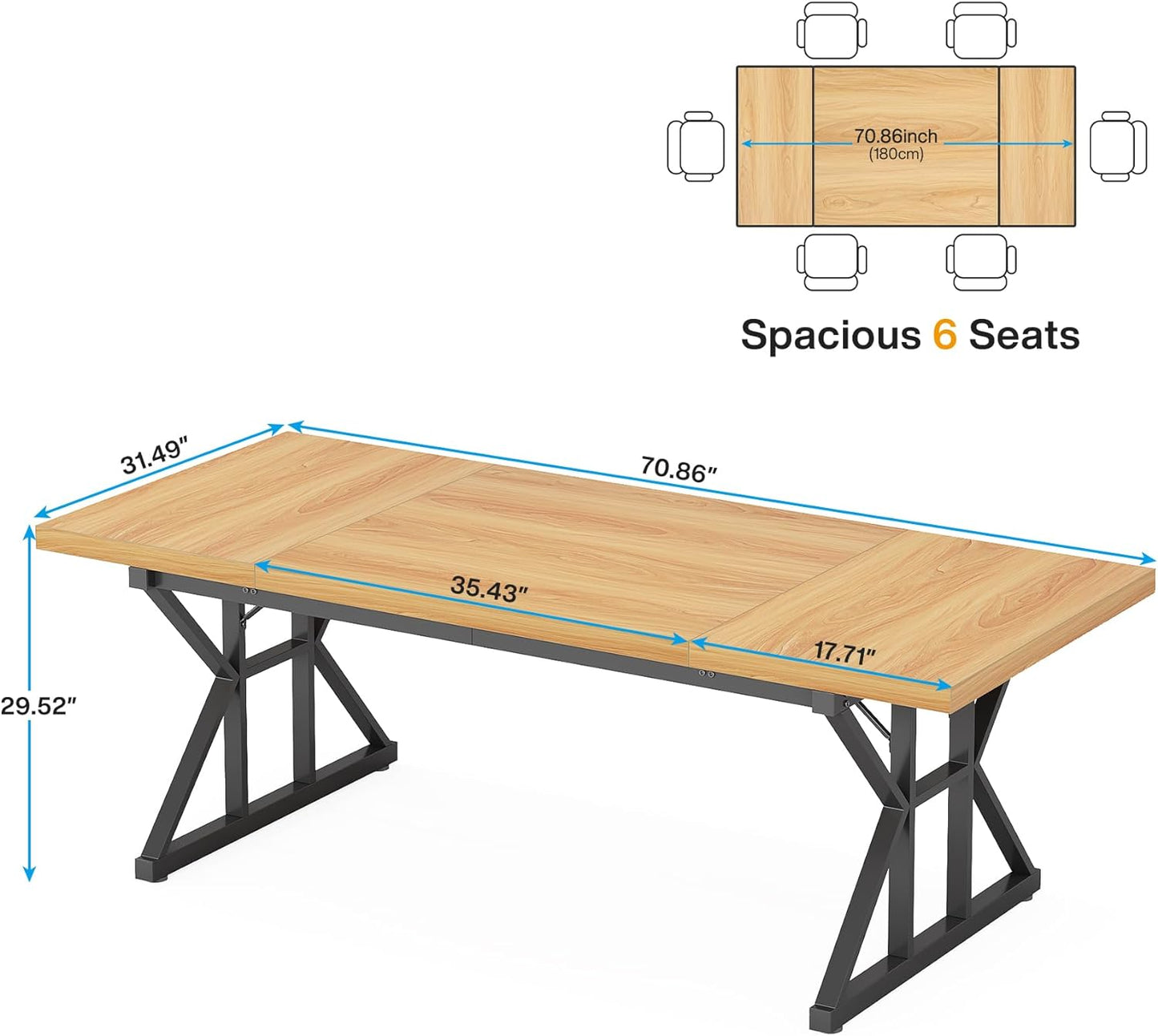 Tribesigns 70.8-Inch Executive Desk, Large Computer Office Desk Workstation, Modern Simple Style Laptop Desk Study Writing Table Business Furniture for Home Office (Light Walnut/Black, 70.8 Inch)