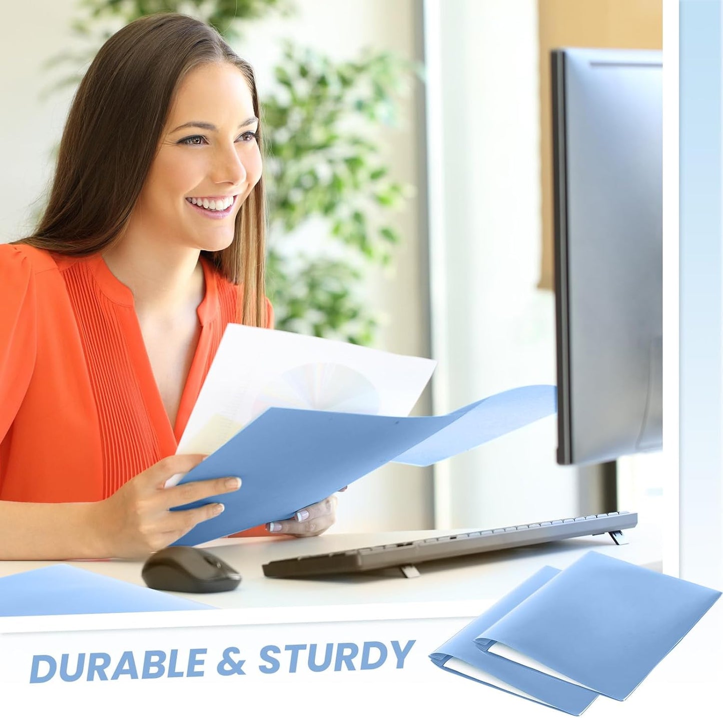 Lincia 100 Pcs Plastic Folders with Pockets and Prong Folders with Prongs 2 Pockets for Office, School for Students, Teachers, Office Workers (Haze Blue)