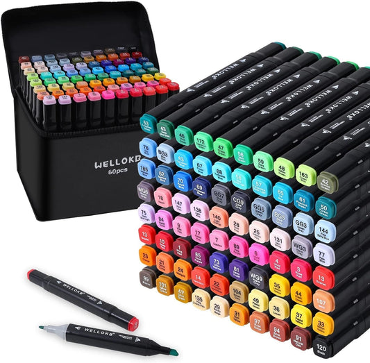 Alcohol Markers, 60 Colors Dual Tip Permanent Art Markers for Drawing,for Kids Adult Coloring, Alcohol, Based Ink Ideal for Book Painting and Card Making