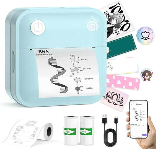 Upgraded Bluetooth Label Maker Machine - Portable Mini Thermal Sticker Printer Supports 14 Different Label Sizes with 300 DPI Inkless Tech Suitable for Home,Office,School Storage and Signage (Blue)