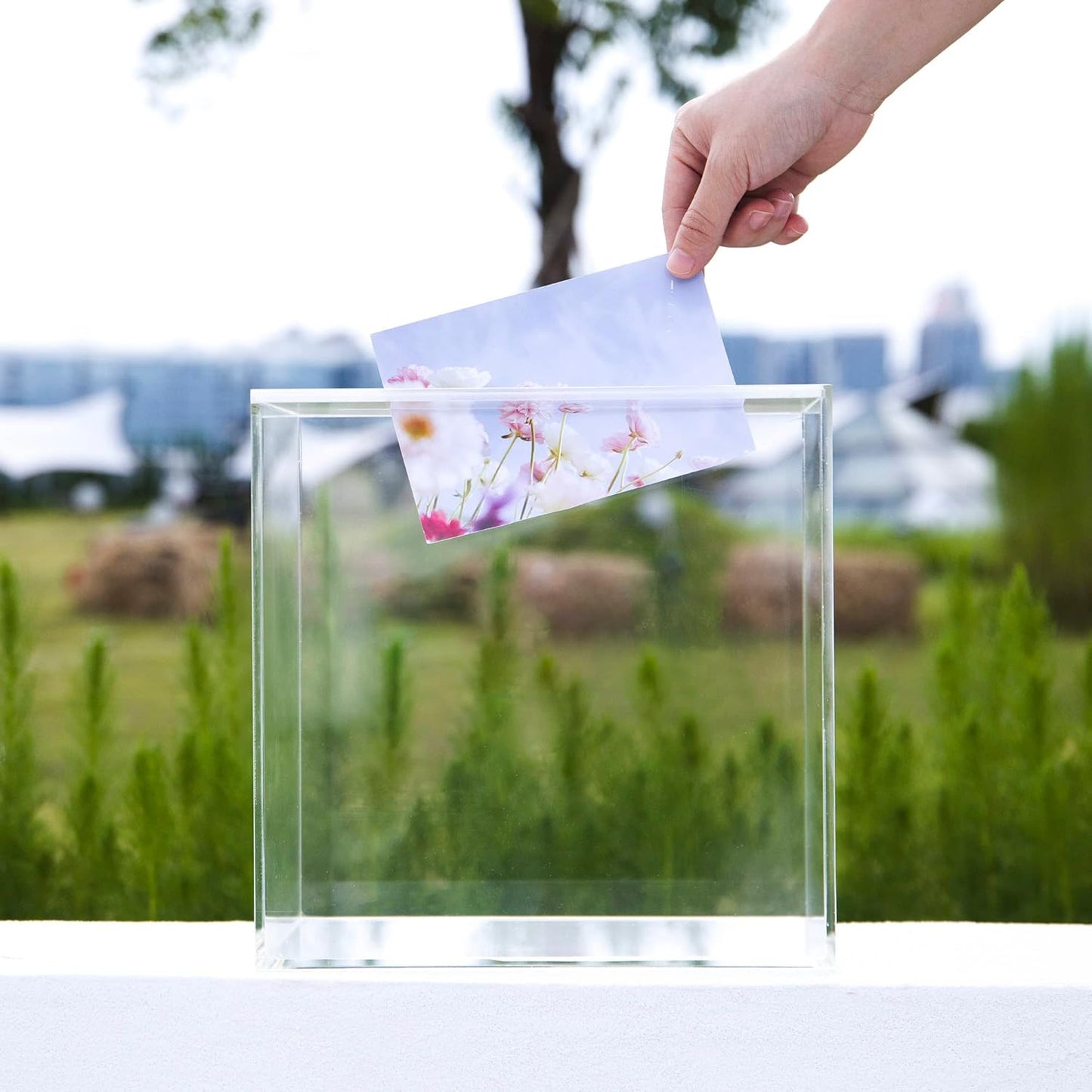 10” Acrylic Card Box - Wedding Card Box for Reception, Birthday, Party, Money Box, Wishing Well, Graduation Party, Elegant Large Clear Card Box-ACB001-WZ