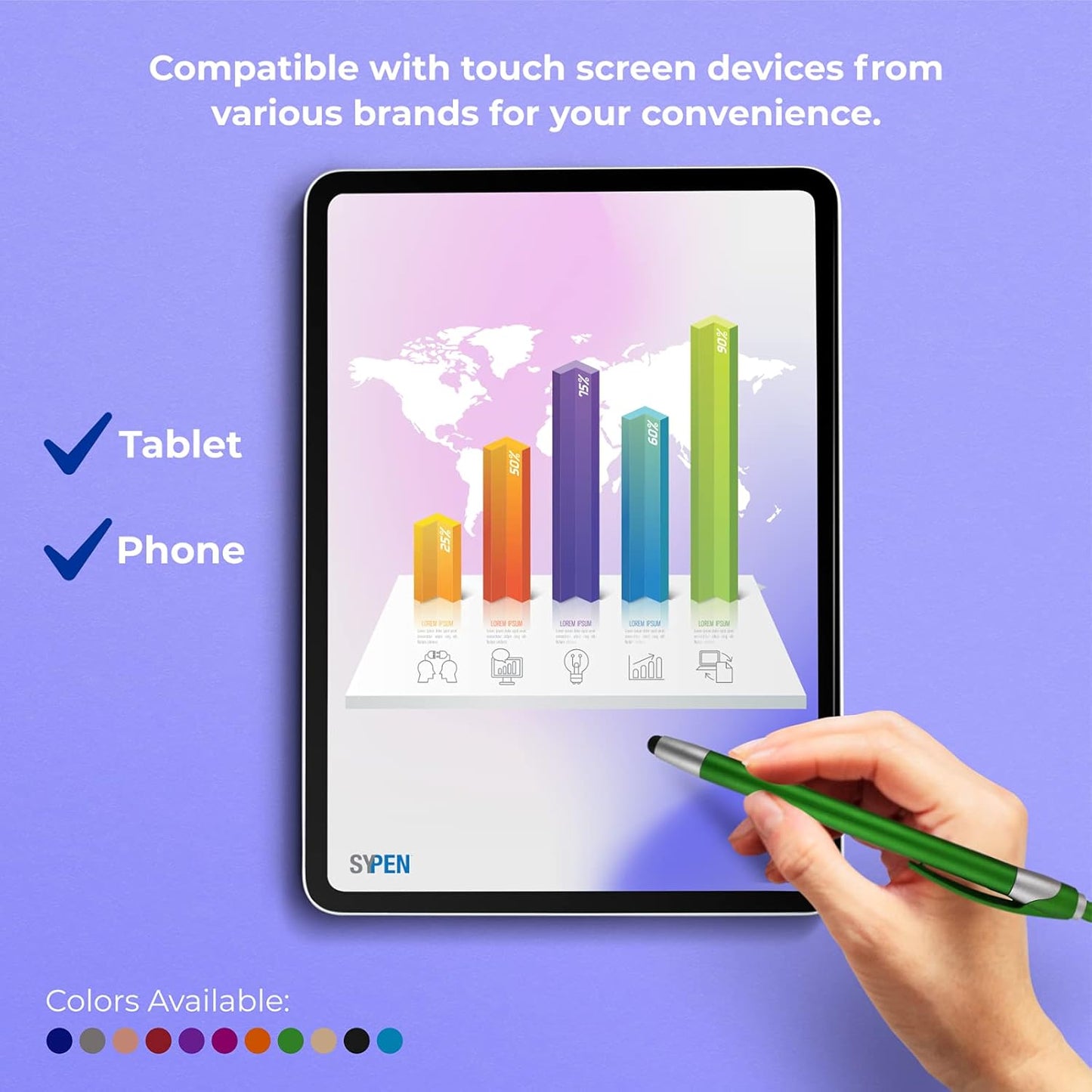 Personalized With your Custom Logo or Text Pens-Pack of 450- for Marketing, Parties, and Events, 2 in 1 Capacitive Stylus & Ballpoint Pen Compatible With Touchscreen Devices, Blue Ink, Green Pens