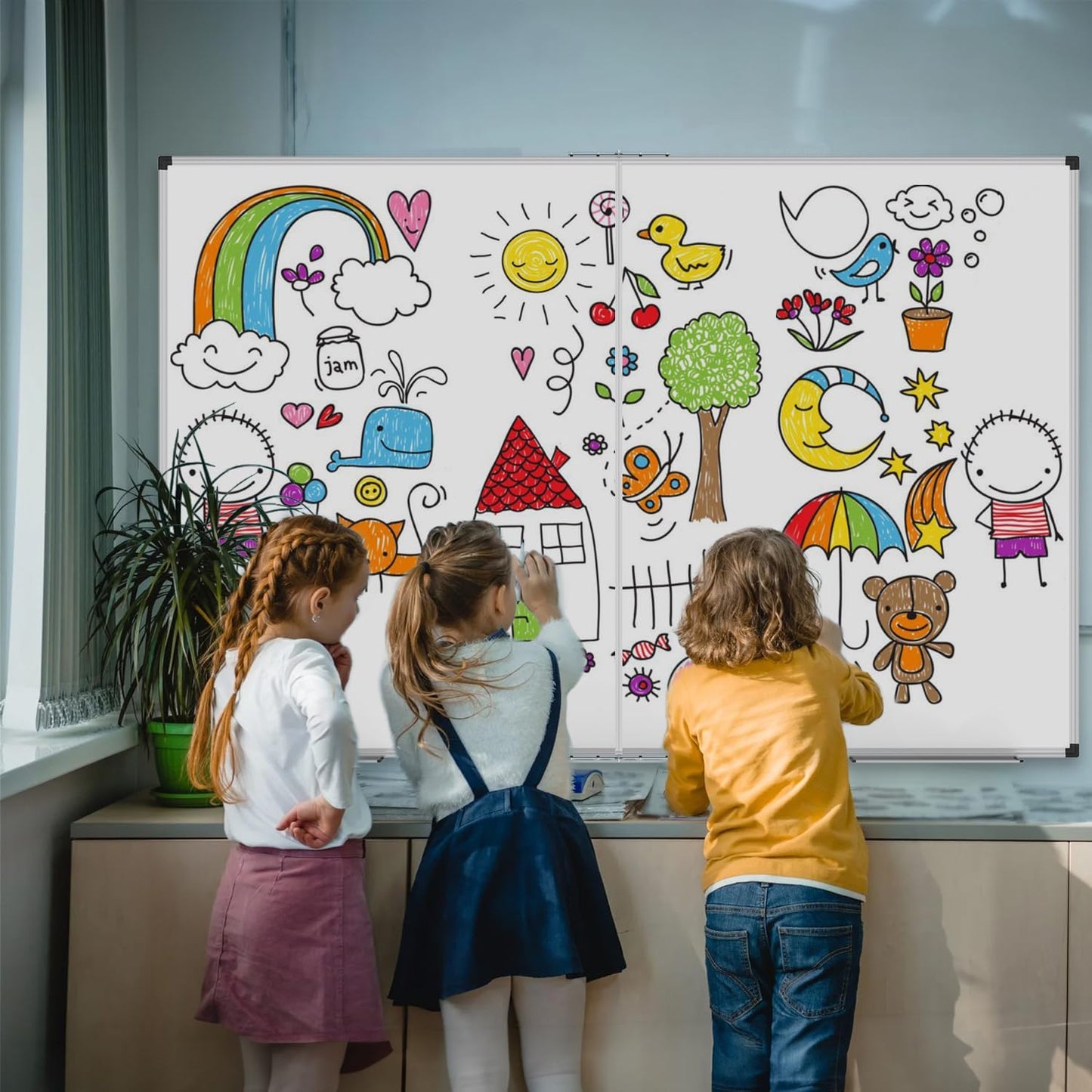 XBoard Magnetic Whiteboard 60 x 36 Inch, Foldable Dry Erase White Board with Aluminium Frame & Marker Tray 5' x 3', Wall Mounted Folding Message Presentation Board