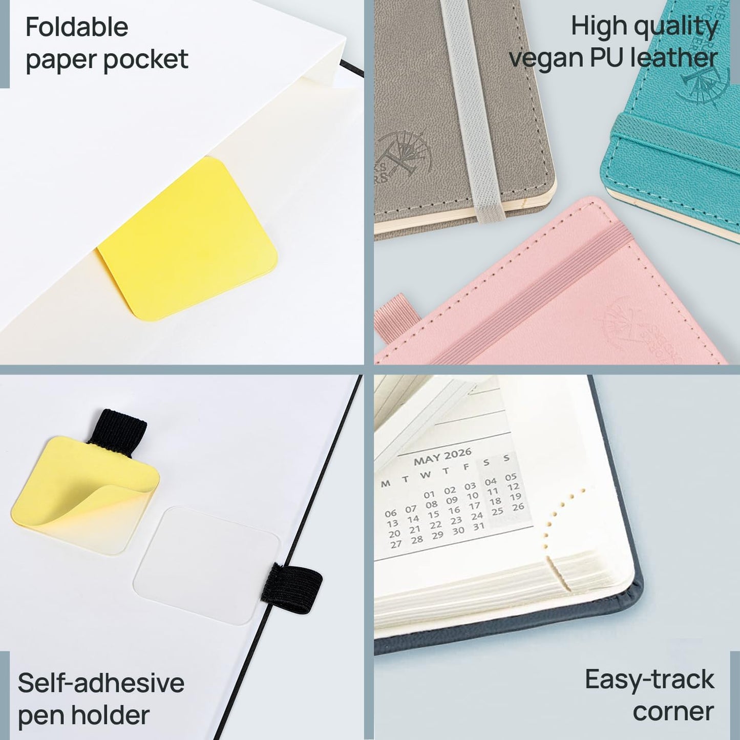POPRUN Pocket Monthly Planner 2026-2027 (Pocket- 4''x 6.25'' Soft Leather Cover) - 18 Month Calendar Book for Purse (Jan.2026 - Jun. 2027), 100 GSM Thick Paper - Brown