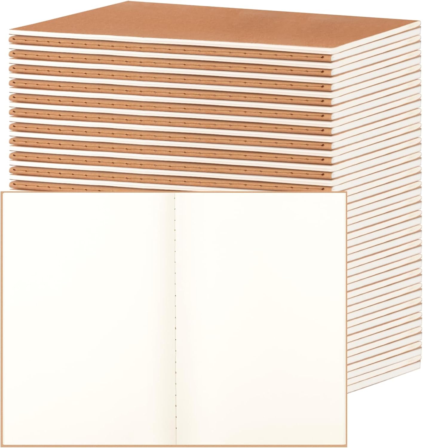 48 Pack A5 Blank Kraft Notebooks Bulk, Journaling Notebooks, Soft Cover Composition Notebook, 8.3x5.5 Inches 60 Pages Travel Journal Notebooks Set for Work, School, Student, Kids, Writing