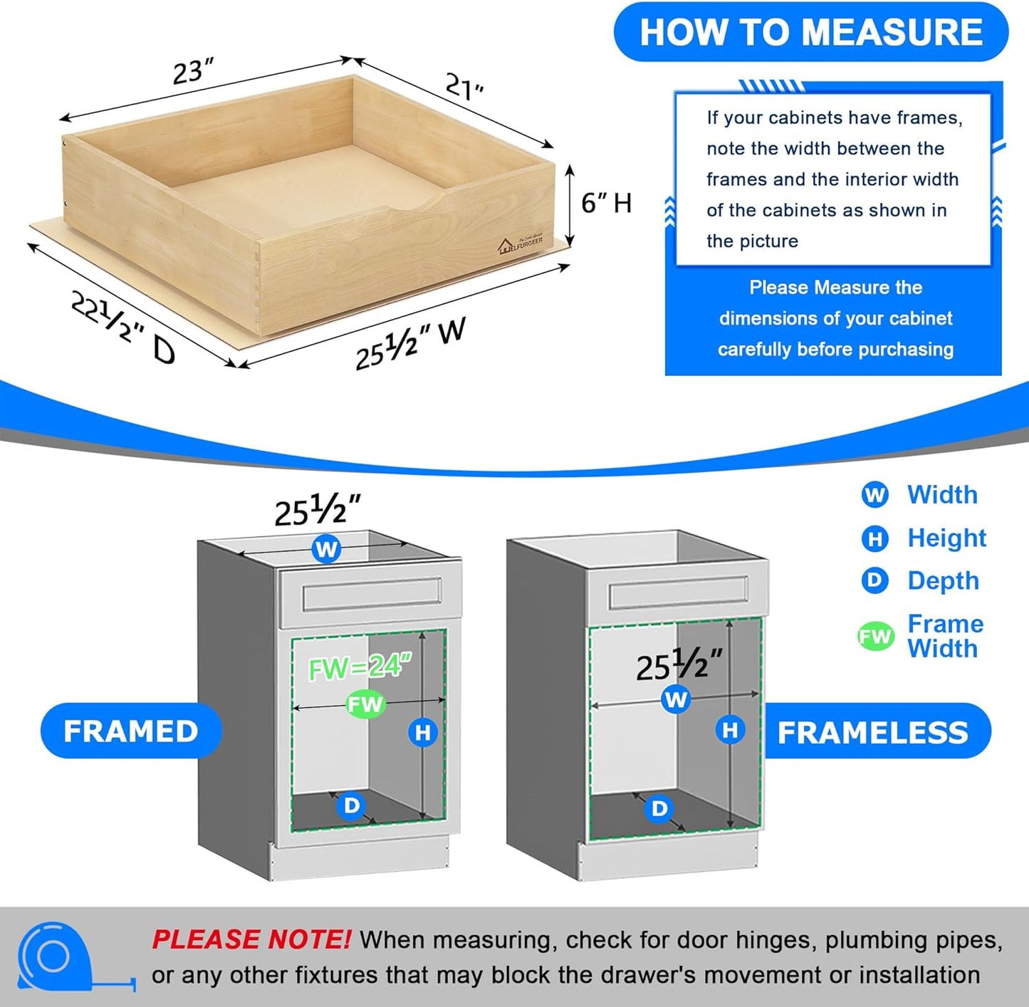 WelFurGeer Soft Close Pull Out Drawers for Kitchen Cabinets, 23" W x 22" D Pull Out Cabinet Organizer, Smooth Slide-Out Shelves for Kitchen Cabinets, Space-Saving Pullout Drawer for Home Organization