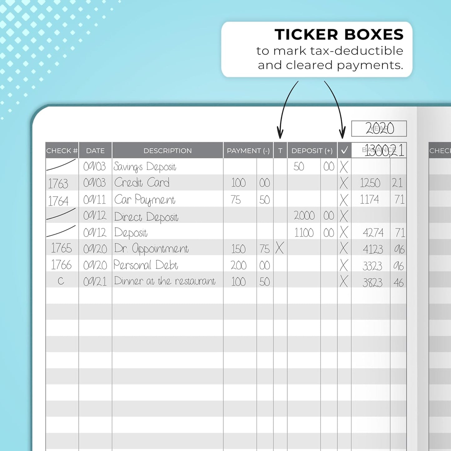 Clever Fox Check Register Book - Deluxe Transaction Register, Accounting Ledger Book, Checkbook Register & Checking Account Register Book for Personal and Work Use, A5 Hardcover - Dark Teal