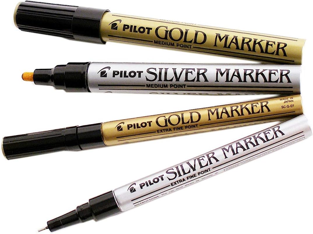 Metallic Permanent Paint Markers, Silver, Extra Fine Point (0.5mm), 3 Count, Bundle with Plastic Reusable Pouch