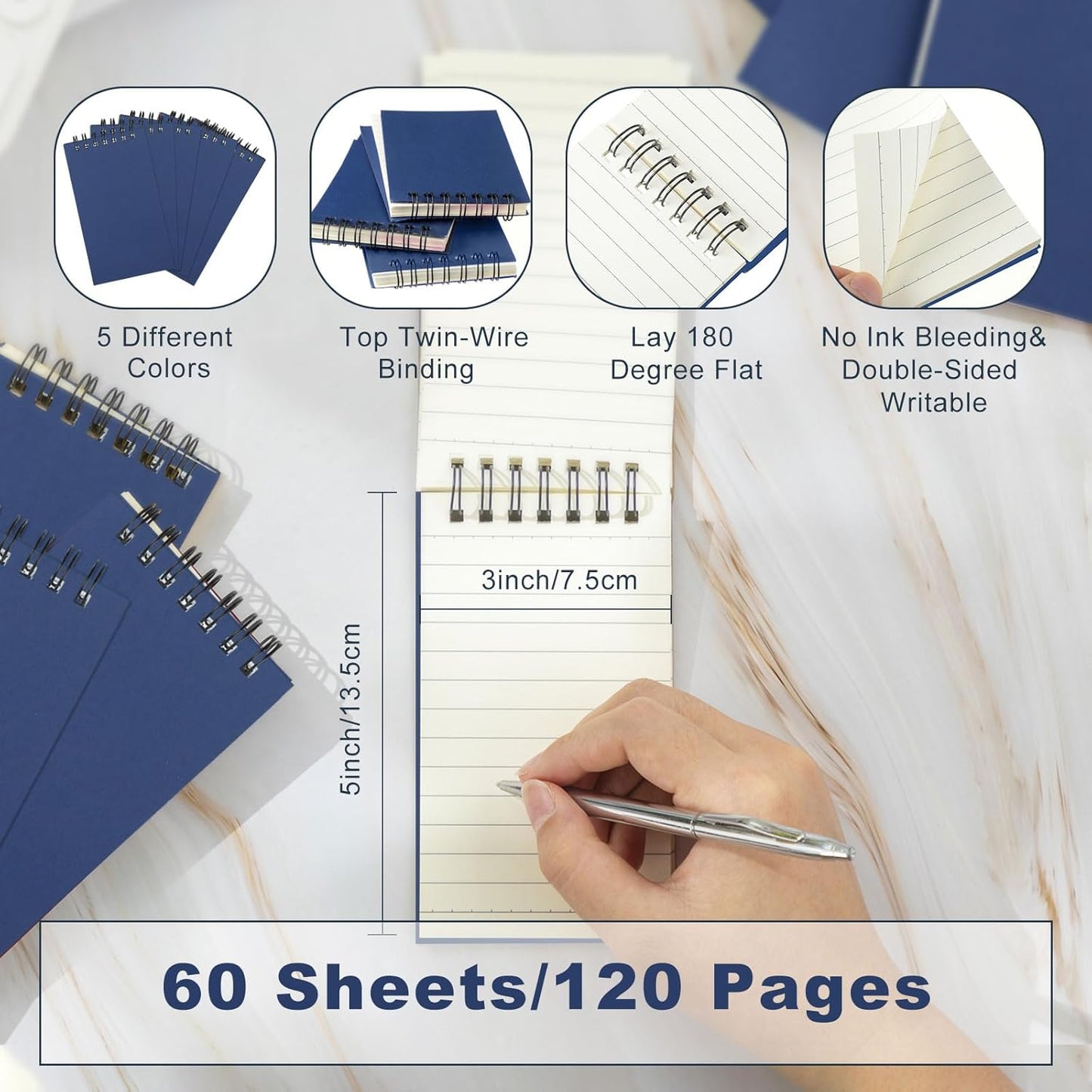 Tenceur 18 Pcs Pocket Notebook Bulk Small 3x5 Inch Spiral Notepads Mini Top Bound Notebook with Lined 120 Pages Ruled Memo Pads for Office College Nurse Essentials Back to School Gift (Blue)