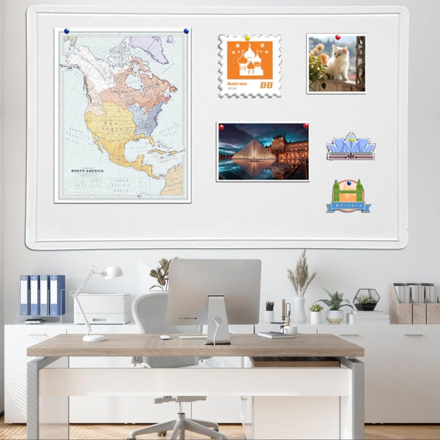 Large Bulletin Board, 48 X 36 inches Felt Board Notice Pin Board,4' x 3' Cork Board Alternative for Wall, Self-Adhesive Vision Board Mood Board Foldable Photo Board with 30 Pushpin-Warm White