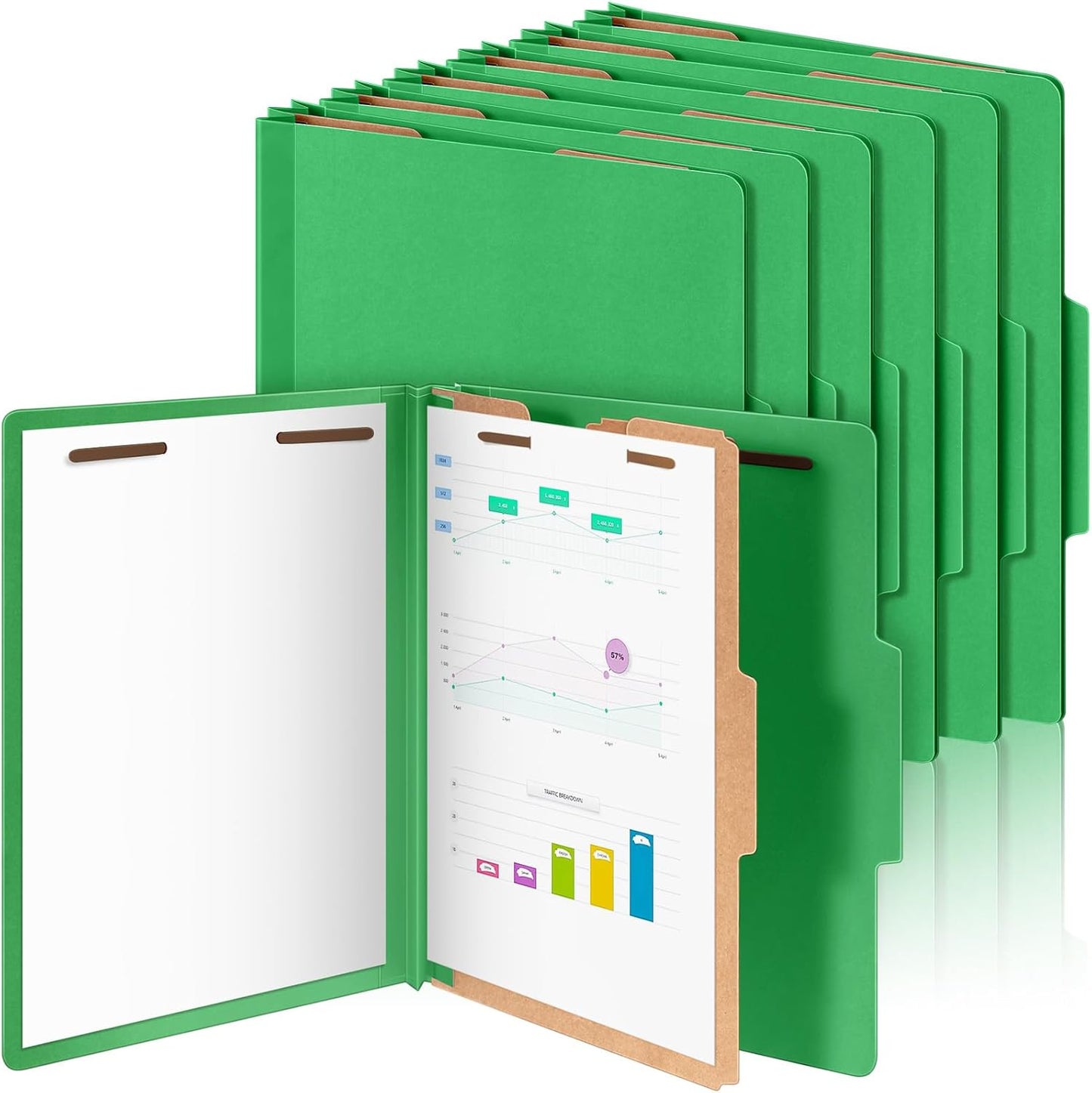 12 Pcs Classification Folders Letter Size, 1 Divider Pressboard File Folder with Fasteners, Expanding File Organizer Bulk for Teachers, Clergy, Office, Church, Christmas Donations (Green)