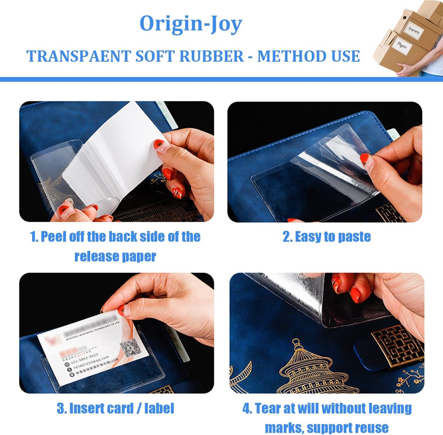 Origin-Joy 25 PCS Self-Adhesive Index Label Pockets, Clear Plastic Peel & Stick Card Holders with Top Open for Loading (1.5 x 4 inch)