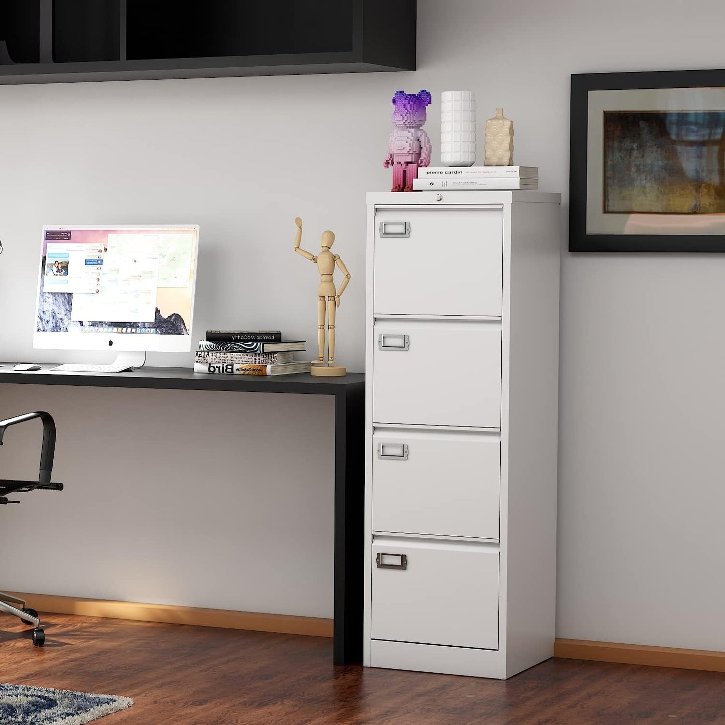 File Cabinets - 4 Drawers Vertical 17.8" Deep Lockable Filing Cabinet - White Metal Storage Cabinets for Home Office to Hanging Files Letter/Legal/F4/A4 Size