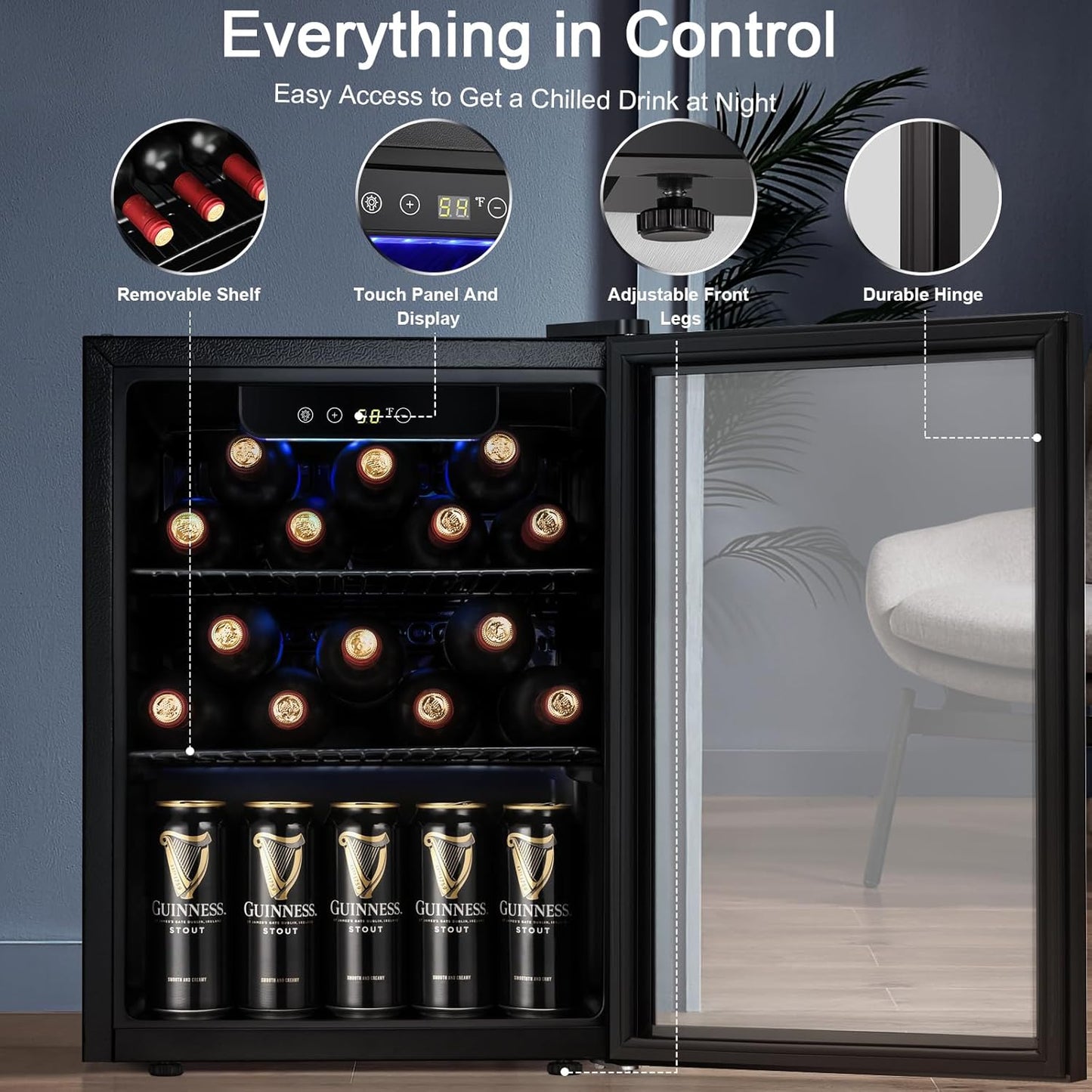 Antarctic Star Beverage Refrigerator Cooler 68 Can, Mini Fridge with Glass Door for Beer Drinks Wine,Freestanding Small Fridge with Electronic Temperature Control for Home and Bar,1.7 cu.ft