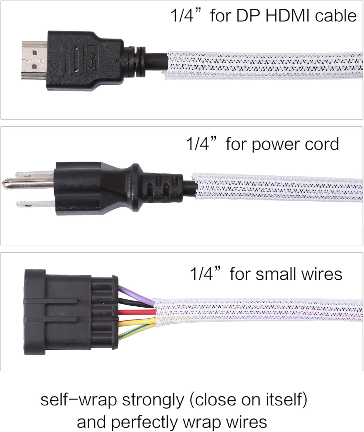 Alex Tech 10ft - 1/4 inch Cord Protector Wire Loom Tubing Cable Sleeve Split Sleeving for USB Cable Power Cord Audio Video Cable - Protect Cat from Chewing Cords - White