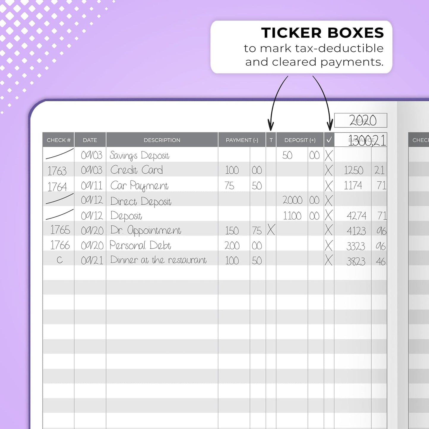 Clever Fox Check Register Book - Deluxe Transaction Register, Accounting Ledger Book, Checkbook Register & Checking Account Register Book for Personal and Work Use, Large Size, 7x10” - Purple