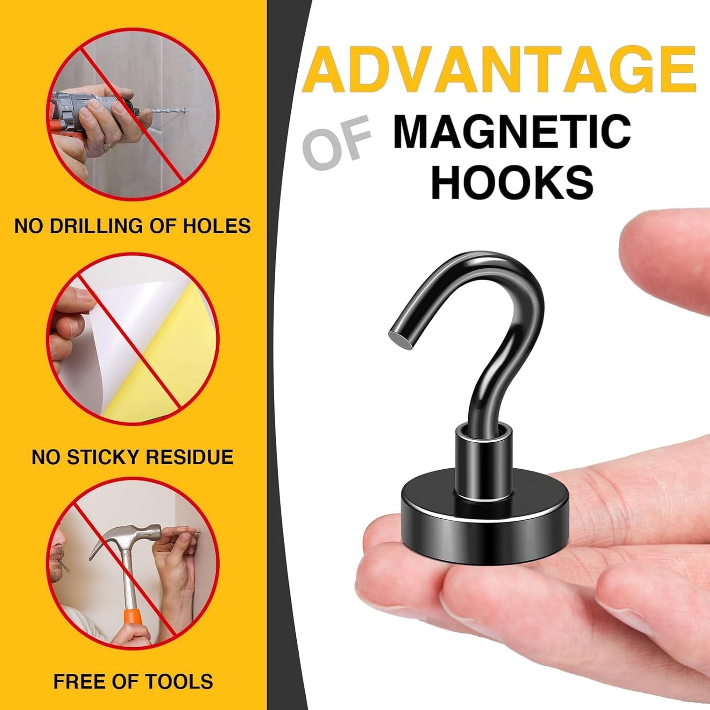 DIYMAG Black Magnetic Hooks, 80 LB Heavy Duty Strong Magnets with Hook, Rare Earth Neodymium Magnet for Cabins Cruise Ship Essentials 8 Packs