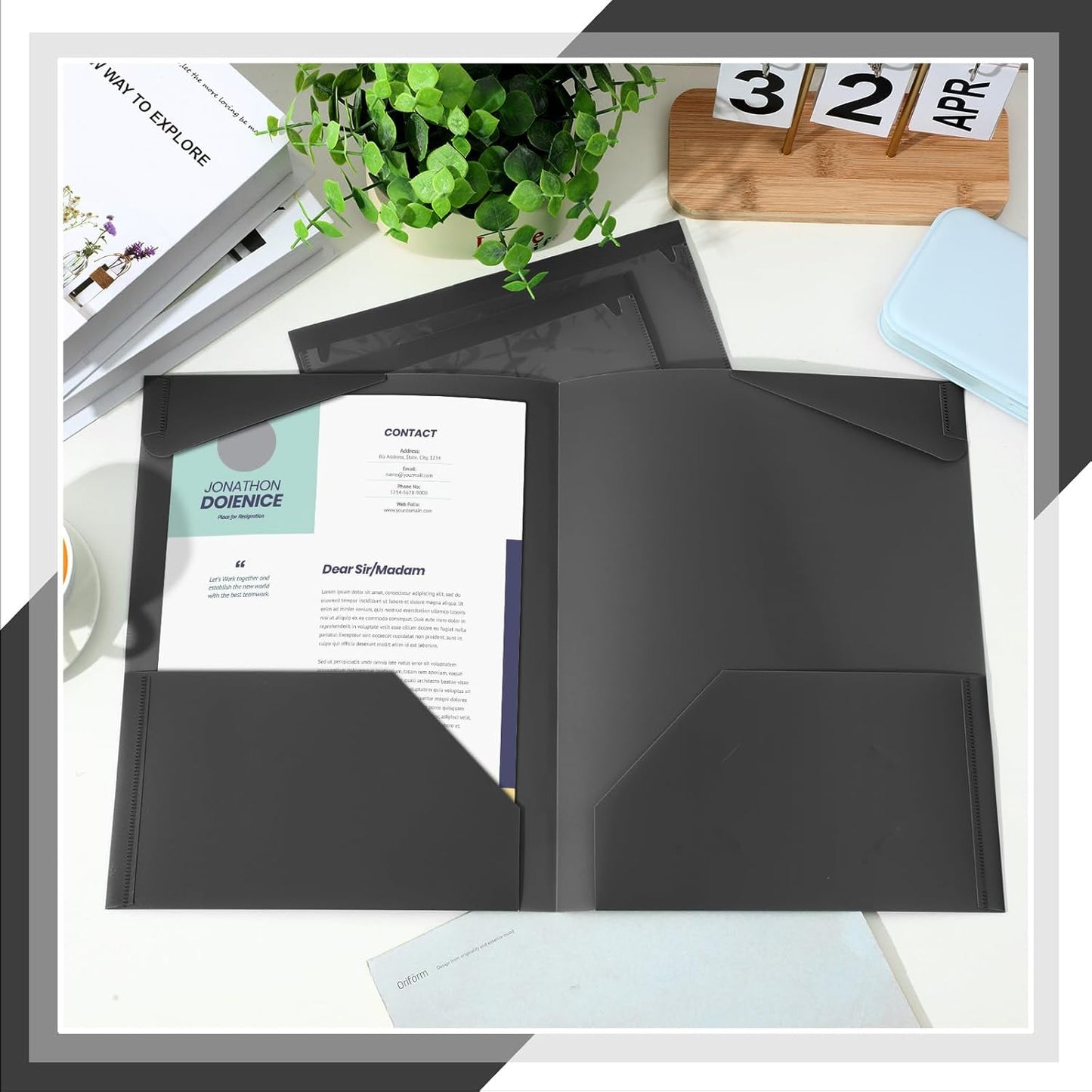 Henoyso 100 Pcs Plastic Folders with Clear Front Pockets Bulk Heavy Duty File Folders with 2 Pockets and Card Slot for Student Teacher Back to School Supplies Office Presentation (Black)