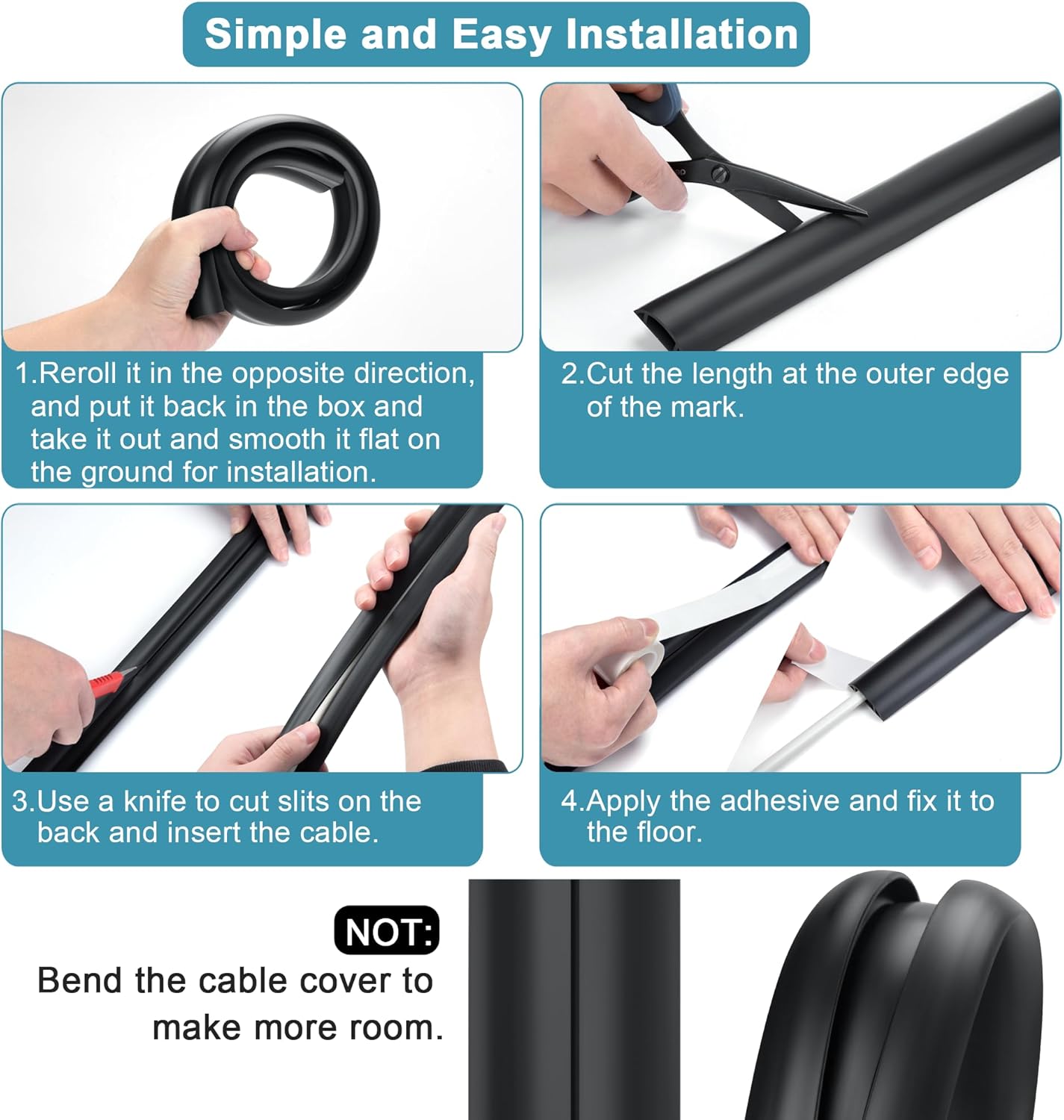 5.5FT Floor Cord Cover, Grey Soft Cable Cover Floor, Large Size Extension Cord Covers for Floor, Power Cord Protector Floor Wire Cover - Cord Channel Diameter: 0.7" (W) x 0.4" (H)