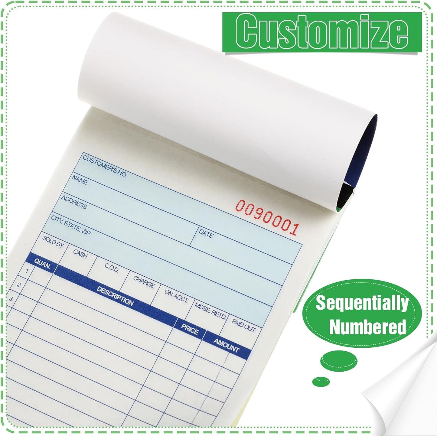 Lincia 24 Pads Sales Order Books 2 Part Carbonless (White/Canary Yellow) Receipt with Carbon Copies Cover Receipt Form Invoice 50 Sets Per Book (4.18 x 7.2 Inch/ 10.6 x 18.3 Cm)