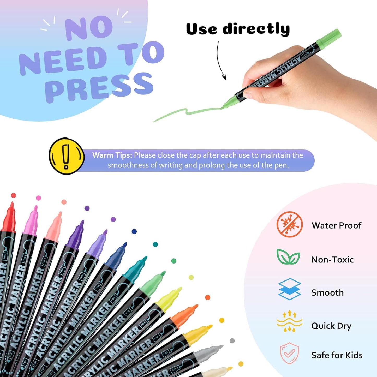72 Colors Dual Tip Acrylic Paint Pens Markers, Double Tip Premium Acrylic Markers for Wood, Rock Painting, Glass, Canvas, Stone, DIY Crafts Making Art Supplies