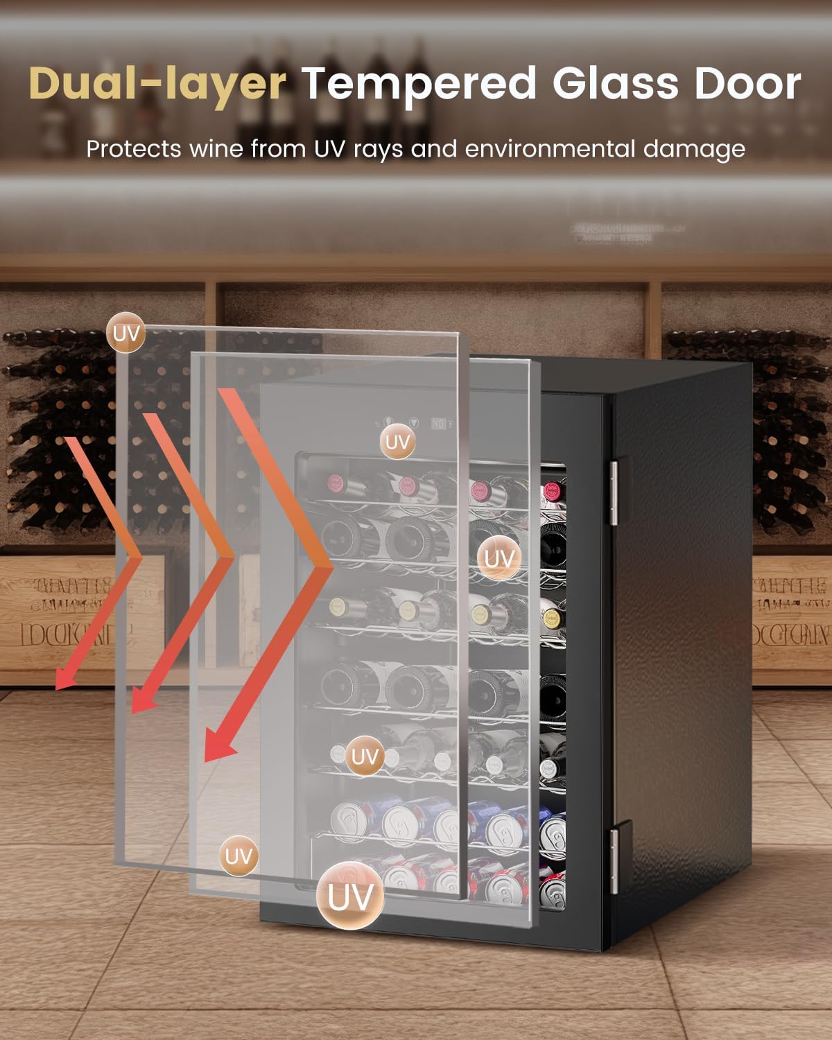 4.5 Cu.Ft Wine Cooler Refrigerator - 45 Bottle Wine Fridge with Glass Door for Beer Soda Water Drink, Small Wine Cellar Beverage Refrigerator for Bedroom Home Office Bar Dorm, Black
