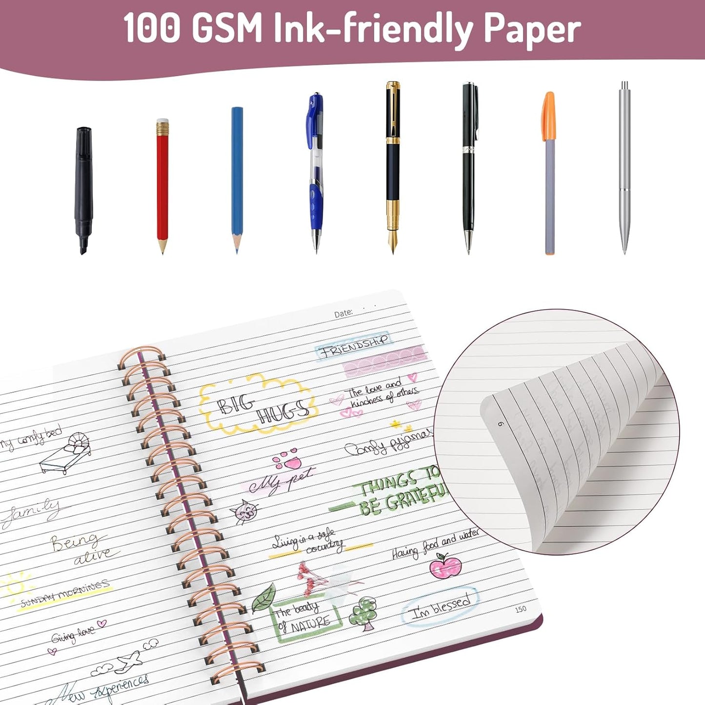 Forvencer A4 Lined Spiral Journal Notebook with 300 Numbered Pages, 11" X 8.5" Thick Journals for Writing with 100GSM Paper, Hardcover Notebooks with Contents for Work, School, Burgundy