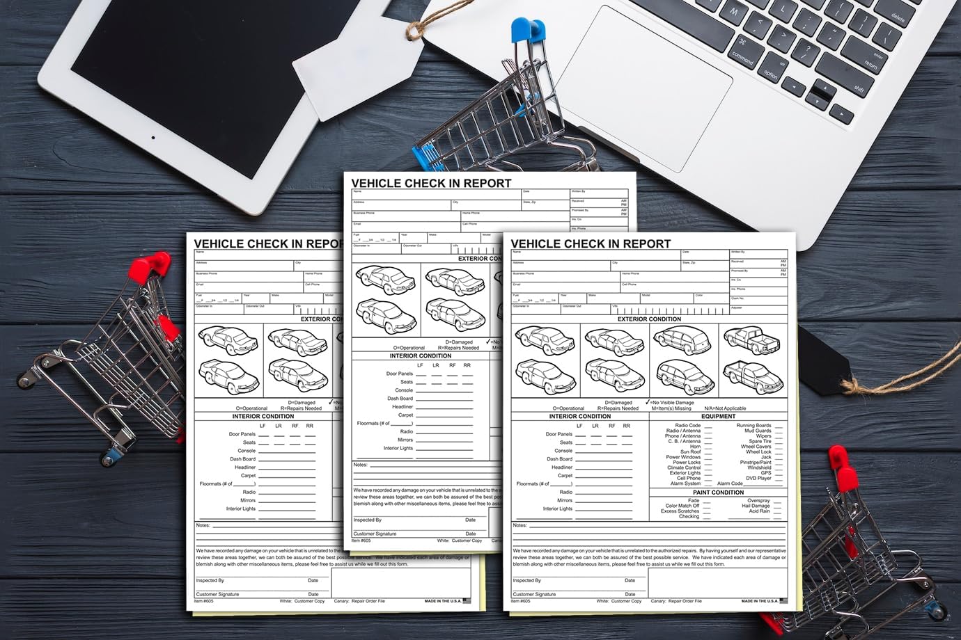 Vehicle Check-In Form Pad – 8.5" x 11" 2-Part Carbonless Auto Condition Report – White & Canary Copies – Service Intake Sheet for Car Dealerships, Repair Shops & Mechanics – Pack of 400