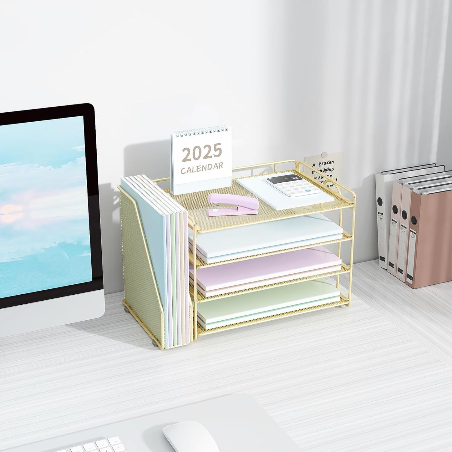 Spacrea Desk Organizers and Accessories, Paper Organizer for Desk with File Organizer, Desk Accessories & Workspace Organizers for Office Supplies (Gold)