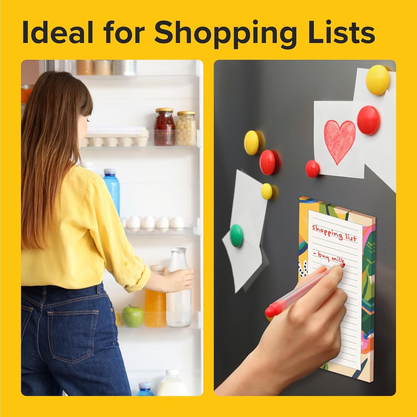 X-bet MAGNET Magnetic Notepads for fridge 200 sheets, grocery list pad for fridge, double gummed paper with color printing, magnetic shopping list pad for fridge (4 pack 50 sheets)