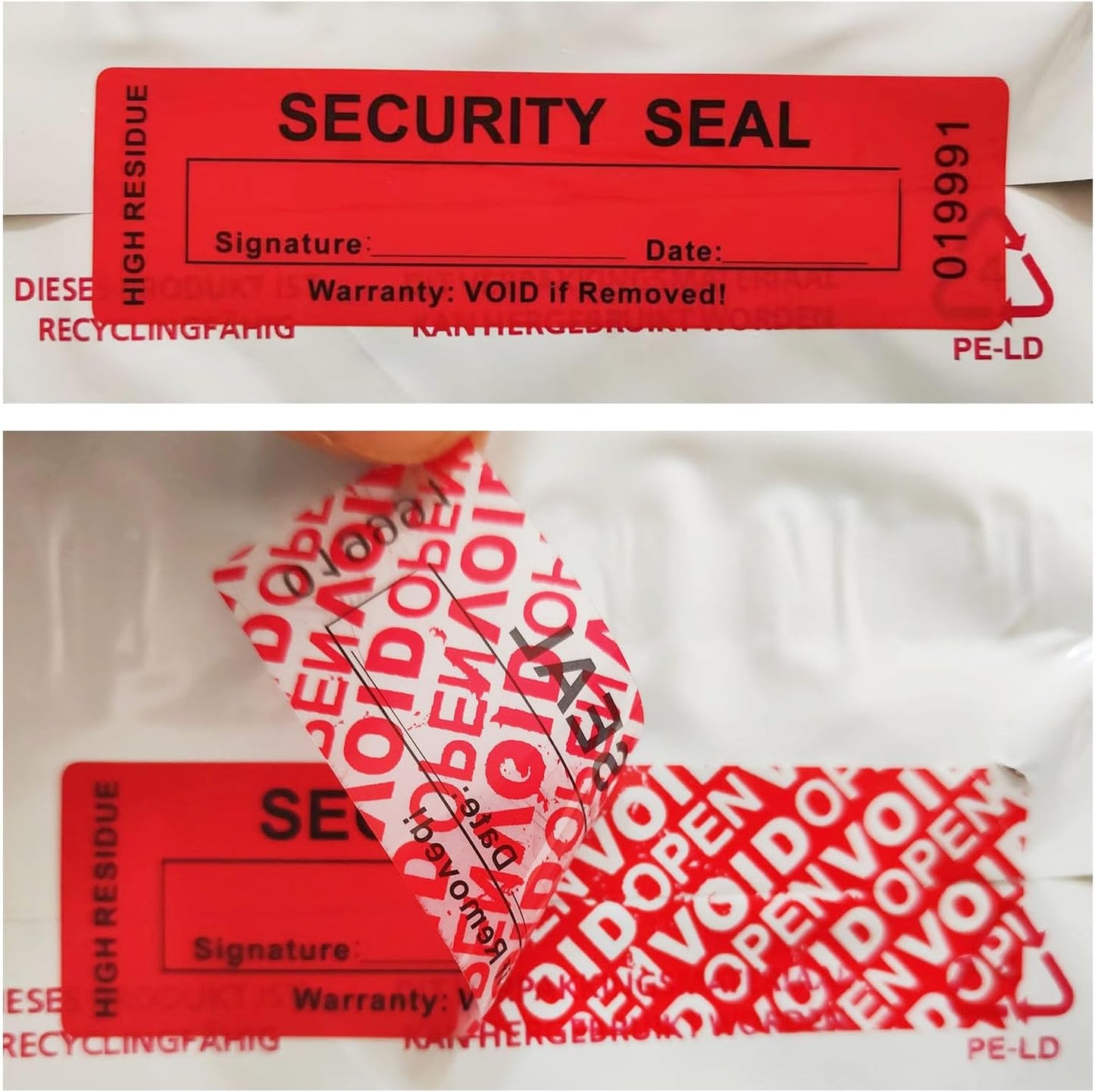 20000pcs Customizable High Residue Total Transfer Tamper Evident Tamper Proof Stickers Labels Seals (Customizable Size Color Design)