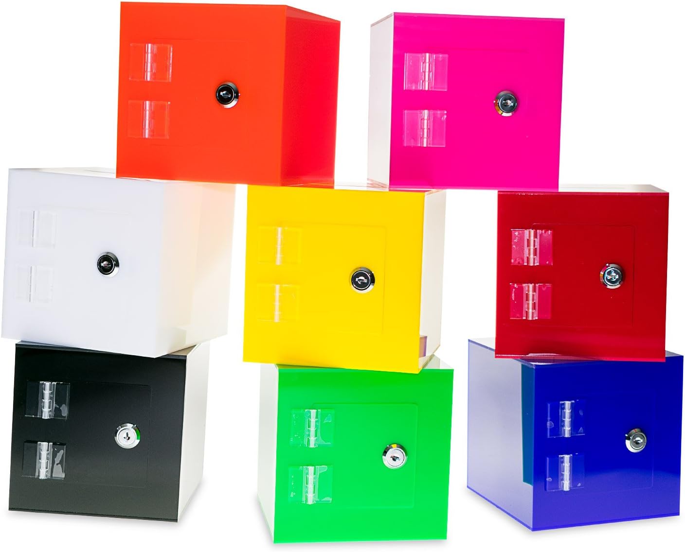 Source One Premium Acrylic Cube Donation Box with Deluxe Rear Open Door and Cam Lock Suggestion Box (10 Inch, White)