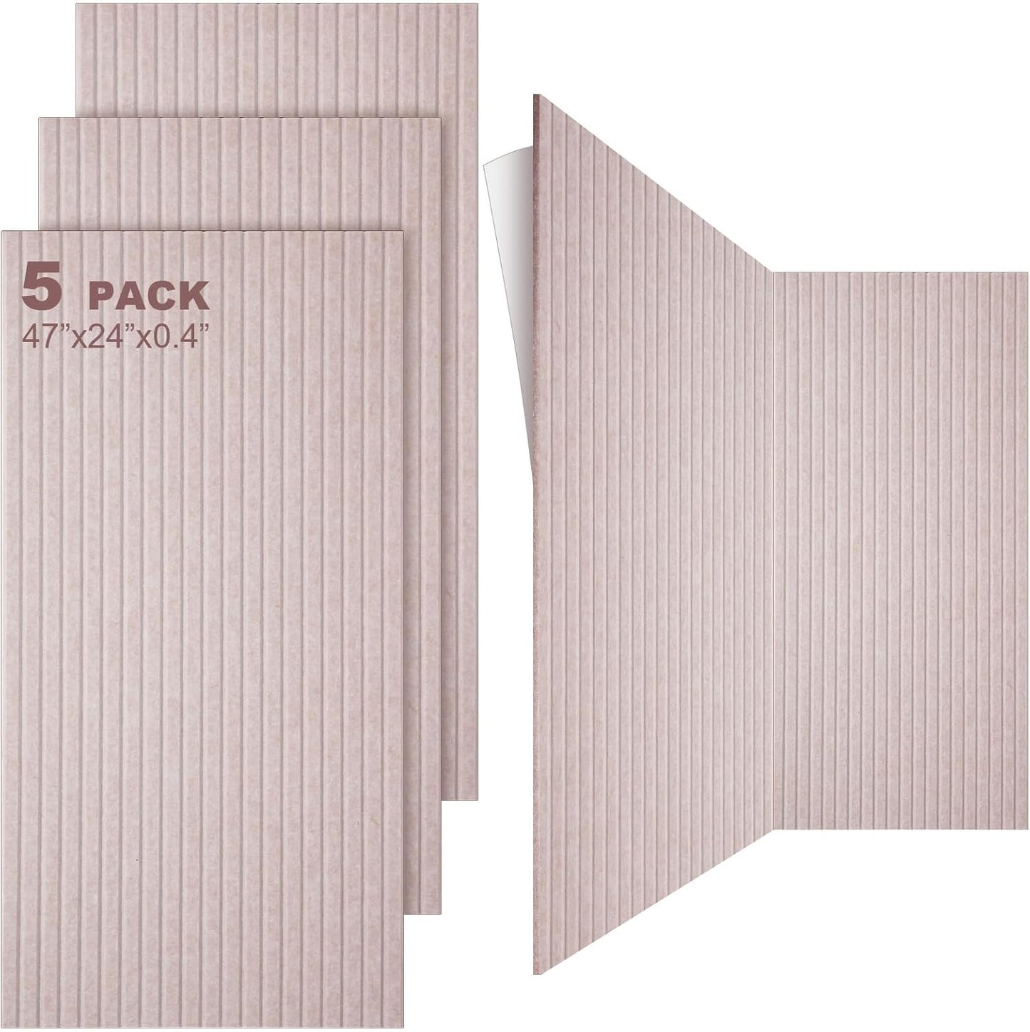 Woanger 5 Pack Large Acoustic Panels 47x24x0.4 Inch Sound Dampening Panels Self-Adhesive Noise Absorbing Sound Proof Wall for Echo Absorption for Home Studio Office Game Room(Camel Color)