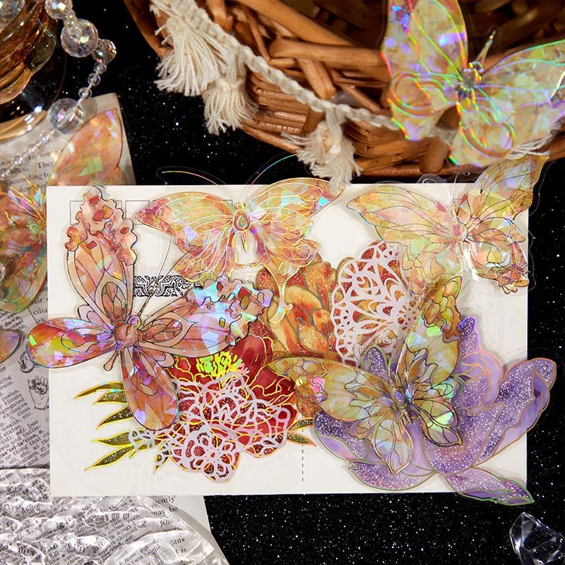 Alideco 120pcs Scrapbook Stickers Shell Light Butterfly PET Waterproof Scrapbooking Junk Journal Crafts Embelishment Decoration Diary Stickers (beikeguanghudie)